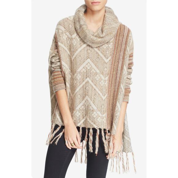 Free People Be The One Fringe Cowlneck Poncho Sweater Wool Alpaca Size Medium - Picture 1 of 12